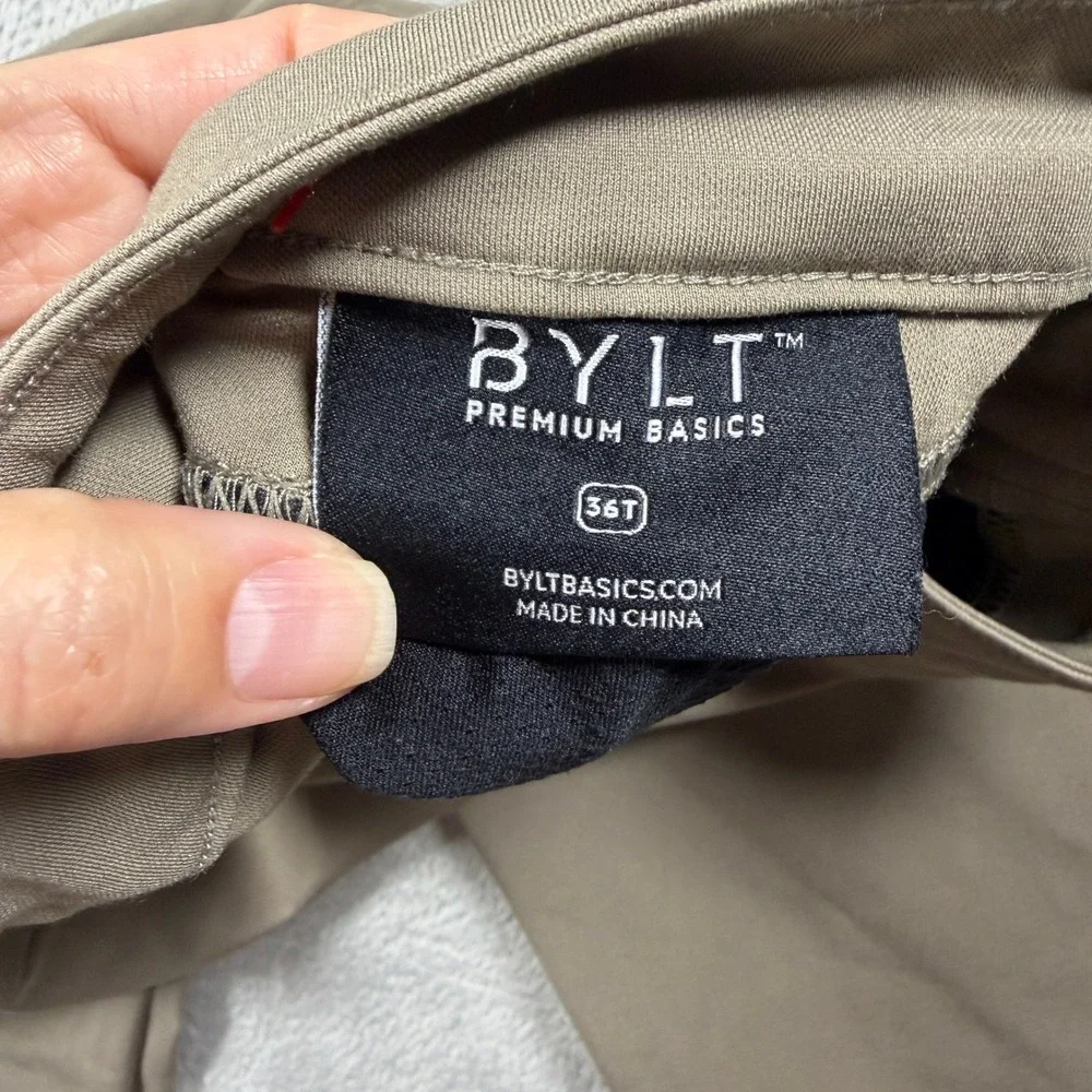 BYLT Premium Basics Everyday Pant 2.0 Mens 36T Brown Slim Fit Performance Chino